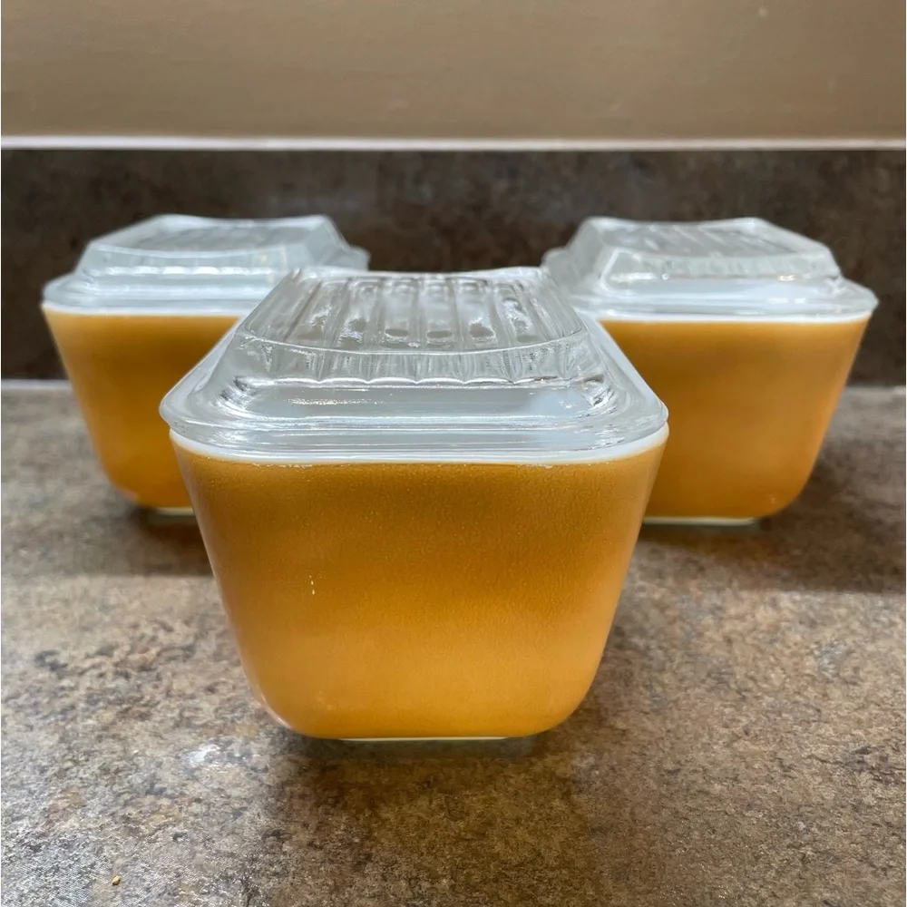 Vintage Pyrex Refrigerator Storage Dishes With Ribbed Lids Tan Set Homestead